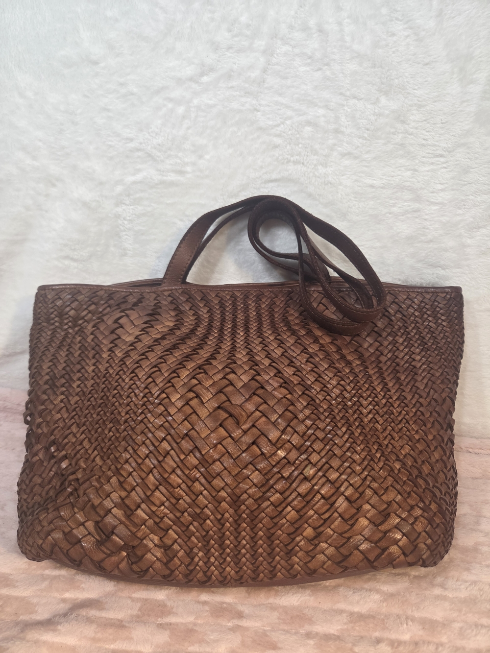 Woven Leather Tote Bag in Brown